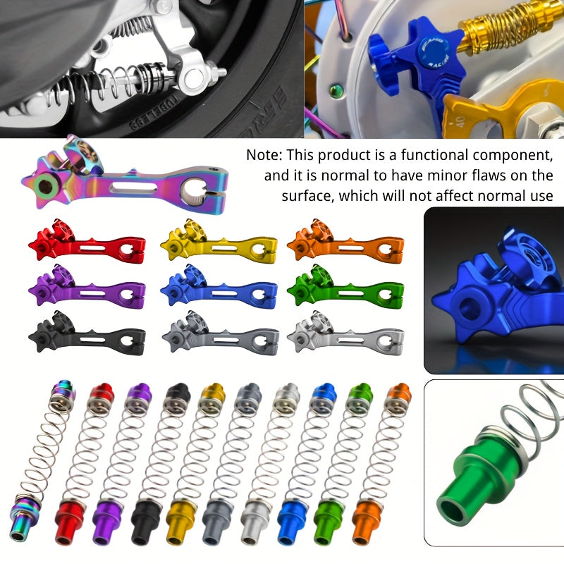 This is a universal and easy-to-install CNC aluminum rear brake arm and brake return spring, compatible with motorcycle parts for brands such as Honda CRF, Kawasaki, Suzuki, Aprilia, Ducati, Triumph, Yamaha, and Bajaj Pulsar RS200.