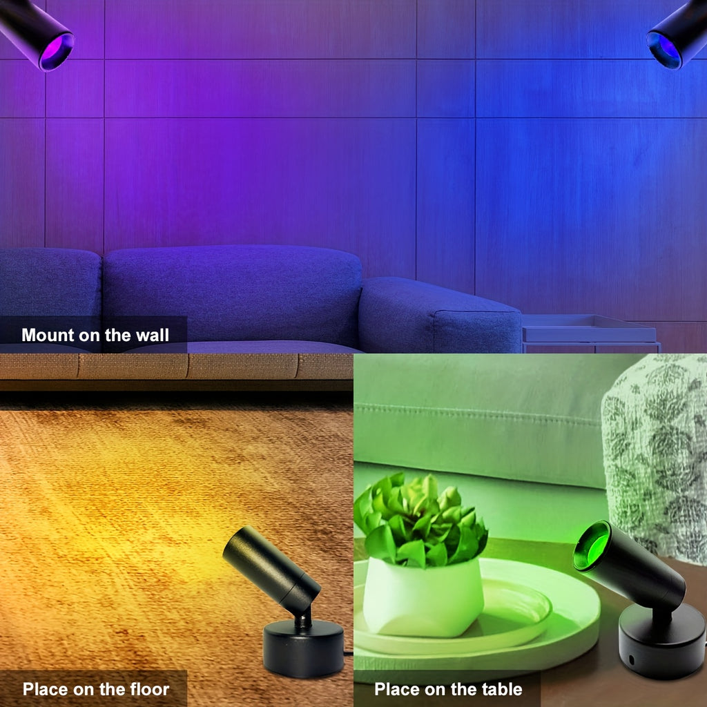 All-metal spotlight, seven-color dynamic mode indoor decorative lighting, adjustable brightness and angle, suitable for home decoration, artwork accent lighting and display piece lighting