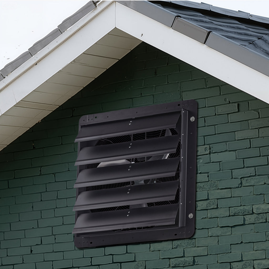 VEVOR 10/12/14/20/24 Inch Window Shutter Exhaust Fan, Wall Mounted Attic Vent Fan with Variable Speed Controller, AC Motor, Heavy Gauge Steel, Low Noise, Black, Ideal for Shed Garage Greenhouse Ventilation Cooling