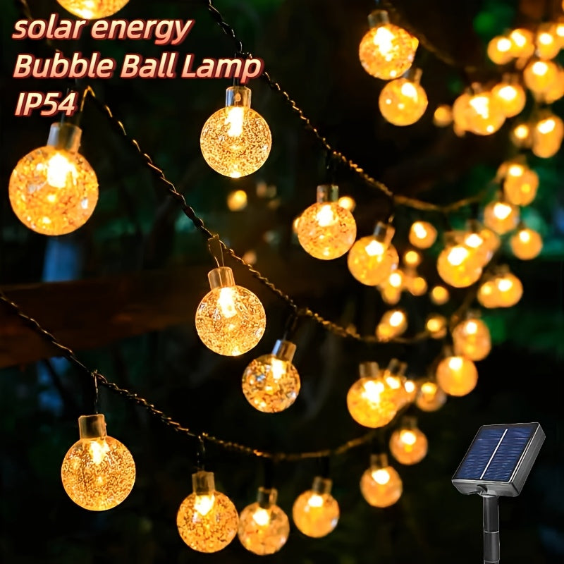 1串太阳能球灯，IP54防护等级，暖光/白光/彩色。LED灯和太阳能锂电池，适用于感恩节、情人节、新年、庭院、公园、广场、礼堂和节日装饰氛围