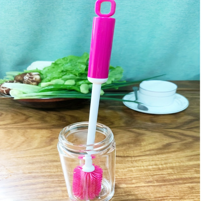 Multifunctional Household Silicone Cup Brush, Long Handle 360° Rotating Cleaning Brush, Ideal for Milk Bottle Coffee Cup Jar Kitchen Cleaning