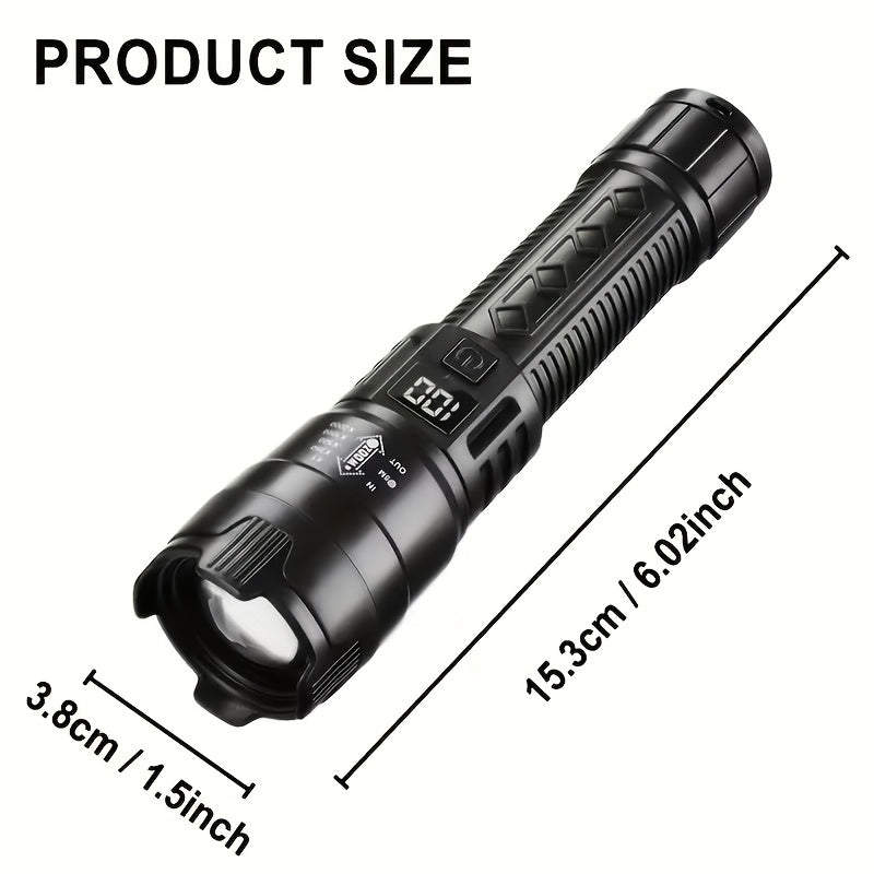 1 Set of 4 Rechargeable High-Power LED Flashlights with Zoom Focus, Ultra-Bright Long-Distance Beam, Tactical Work Light, Ideal for Camping, Hunting, Hiking & Emergency, LCD Digital Display, Perfect for Fishing