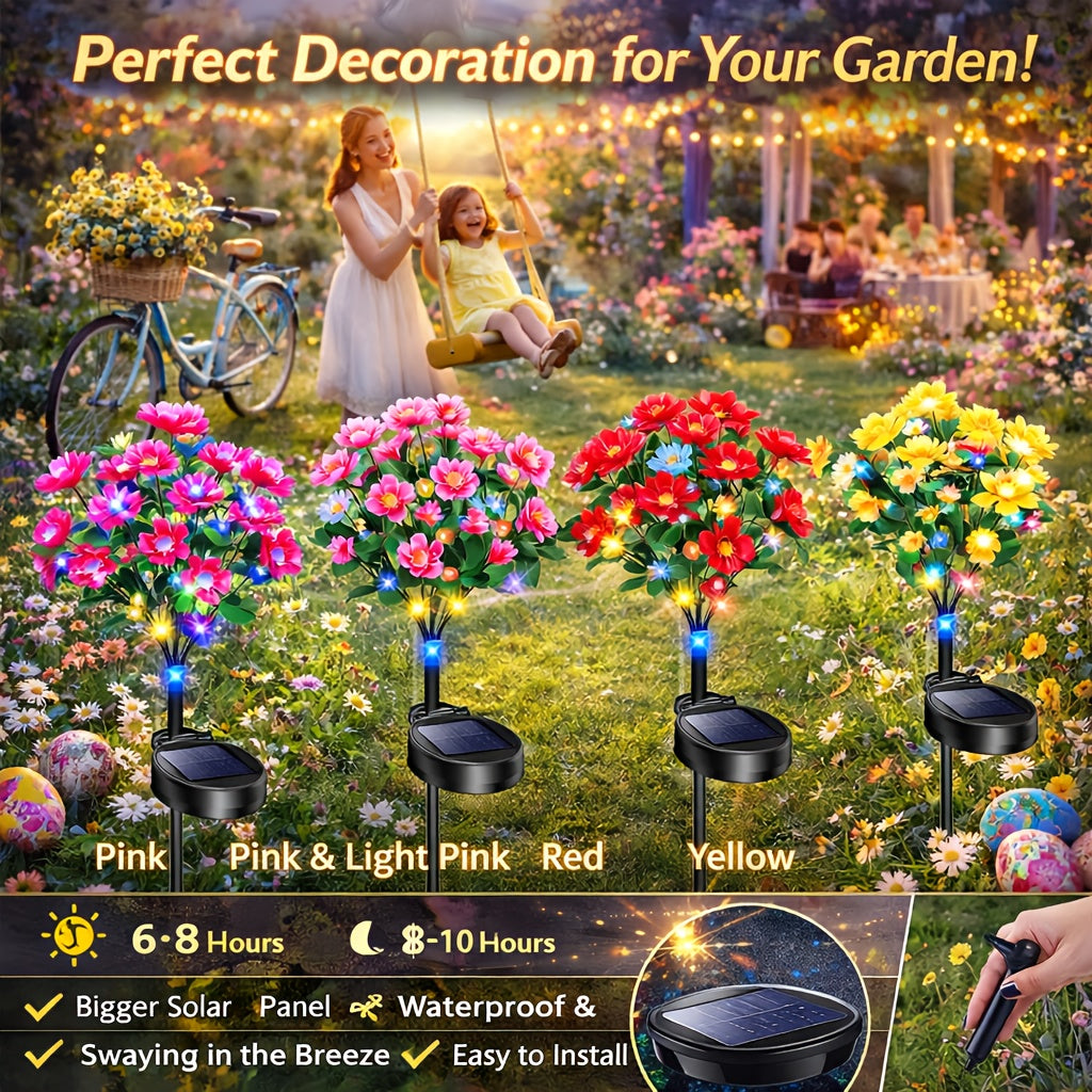 4-Pack Solar Azalea Garden Light – Waterproof IP65 LED Flower Light Outdoor Courtyard Light, Automatic On/Off, Energy Saving & Eco-Friendly, Easy to Install, Suitable for Spring/Summer Courtyard Lawn Party/BBQ Decoration