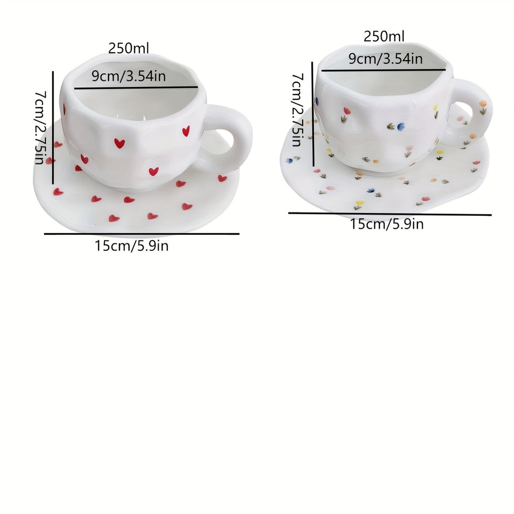High-Quality Ins Style Youthful Feel Cup Holder, Ceramic Coffee Cup, High-Appeal Afternoon Tea Cup Set with Saucer, Capacity 8.45oz, Comfortable Grip, Perfect for Holiday Gifts