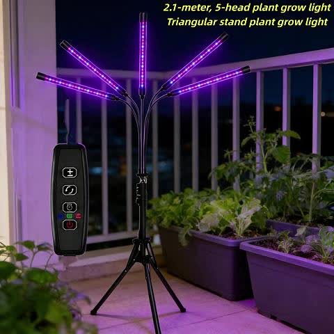 Triangle Stand Strip Plant Grow Light, 5-Head Rotatable Gooseneck Dimmable Timing Plant Light, 2.1m Height with USB Cable, Adjustable Brightness & Height, High Lumen, Indoor Supplemental Grow Light for Living Room