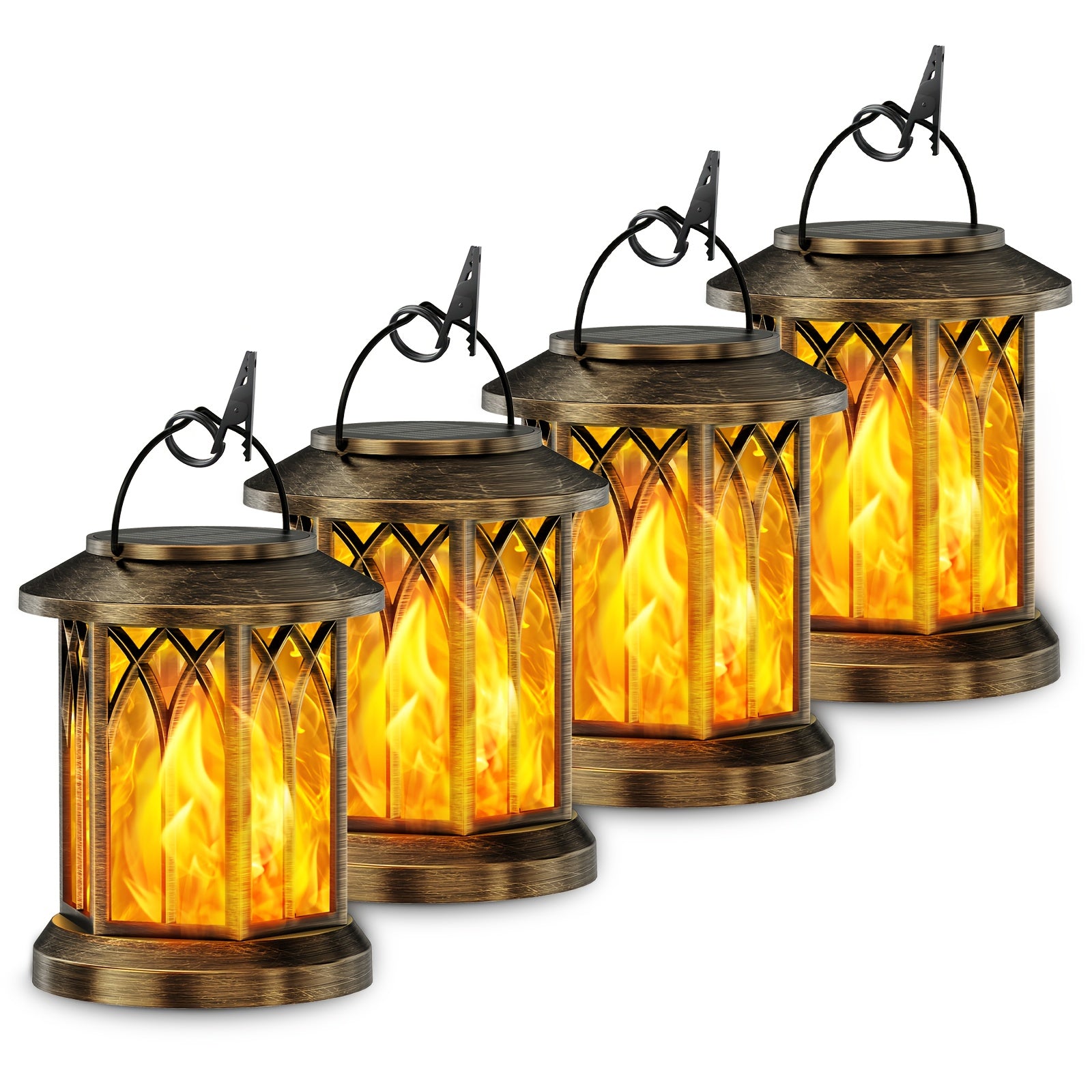 Flickering Flame Solar Hanging Light, Upgraded 2/4-Pack Outdoor IPX5 Waterproof Solar Light, Hanging Decorative Light, Automatic On/Off Solar Light for Courtyard, Patio, Path, Tree, Garden Decoration, Women's Holiday Gift