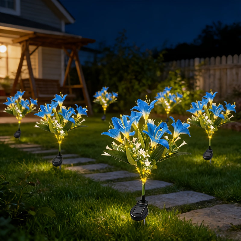 Solar 7-Head Lily LED Garden Light, Realistic Lily Bouquet Shape, Wrapped String Light, Suitable for Outdoor Path, Lawn or Courtyard Decoration, Birthday Party and Wedding Decoration