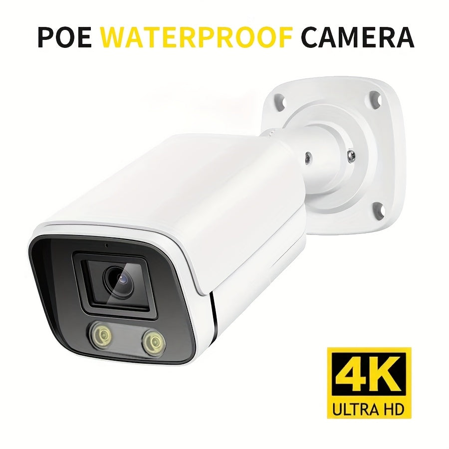4K PoE IP安全摄像头，户外子弹头摄像头，2.8mm彩色夜视AI智能检测，内置麦克风监控摄像头，圣诞家庭安全系统监控摄像头，IP67金属外壳防损万圣节安全监控。首页和商店室内外安全摄像头