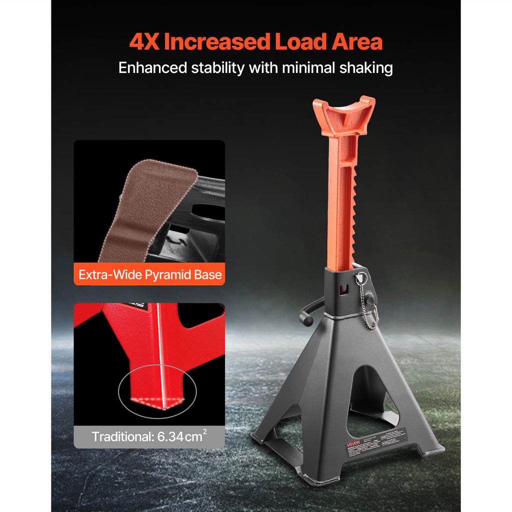 VEVOR Air Jack, 6 Ton (13,000 lbs) Capacity, 14.6-22.8 Inch Adjustable Height, Heavy Duty Steel Jack Stands with Dual Locking, for Lifting RVs, Light Trucks, Cars, SUVs, 1 Pair, Black & Orange