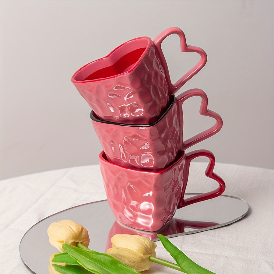 1 Red Heart-Shaped Ceramic Mug, Creative & Cute Coffee Cup, Suitable for Home & Office Use