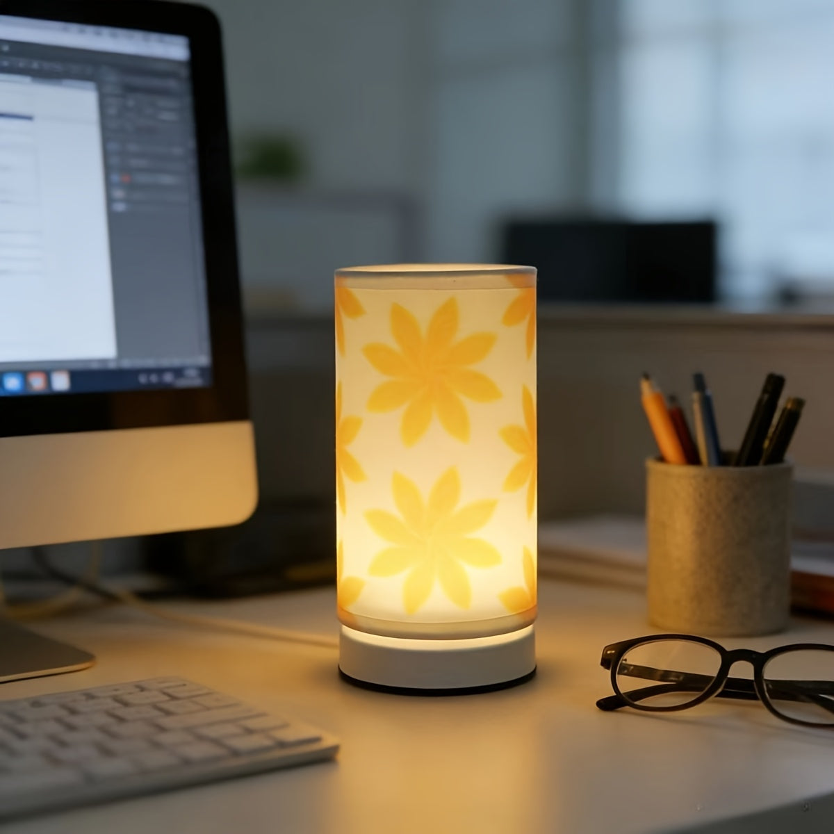 1pc modern creative geometric straight tube table lamp, soft lighting non-damaging to eyes, USB powered, white metal base, home decorative lamp, suitable for decorating desks, rooms, bedrooms