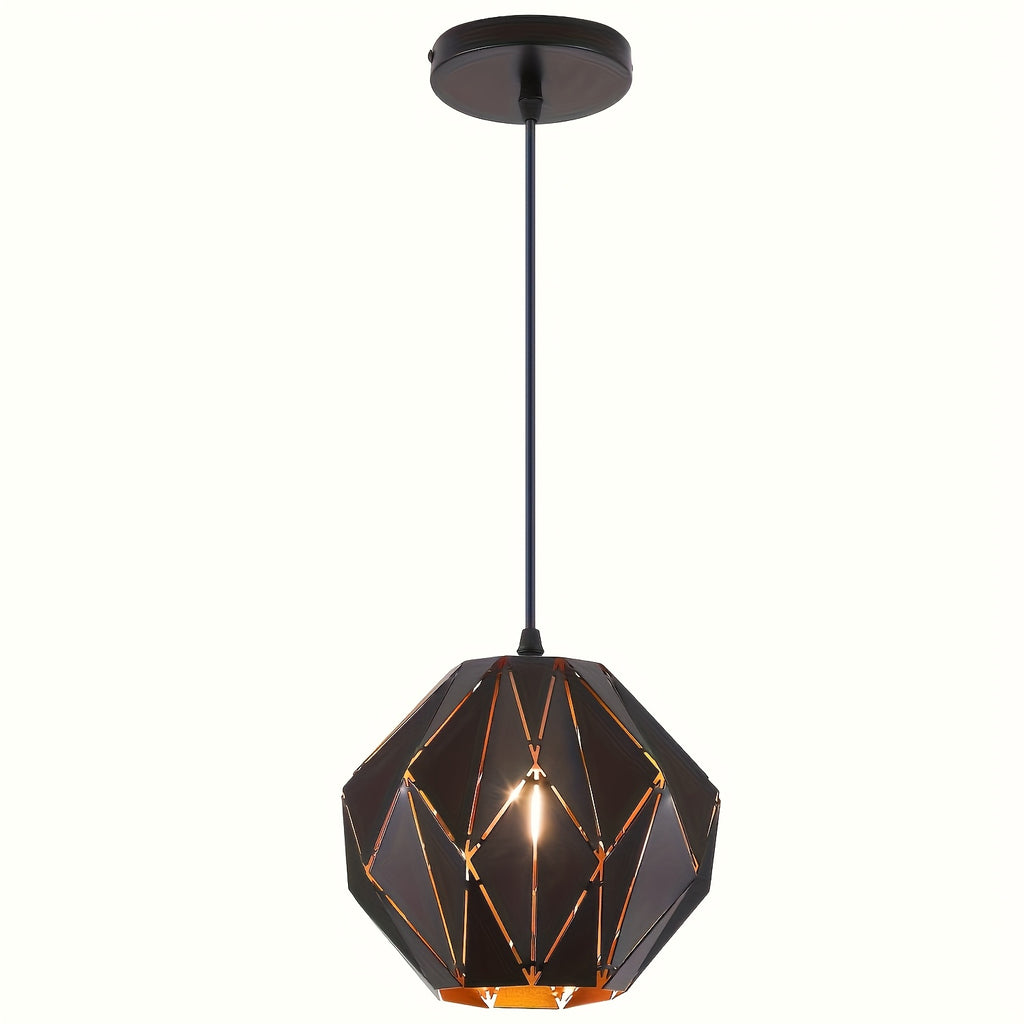 Industrial Pendant Light Kitchen Island, Black Pendant Lighting Fixture Chandelier, with Metal Geometric Diamond Shade, Ceiling Vintage Pendant Light, for Dining Room Living Room Bedroom Modern Light Fixture Ceiling