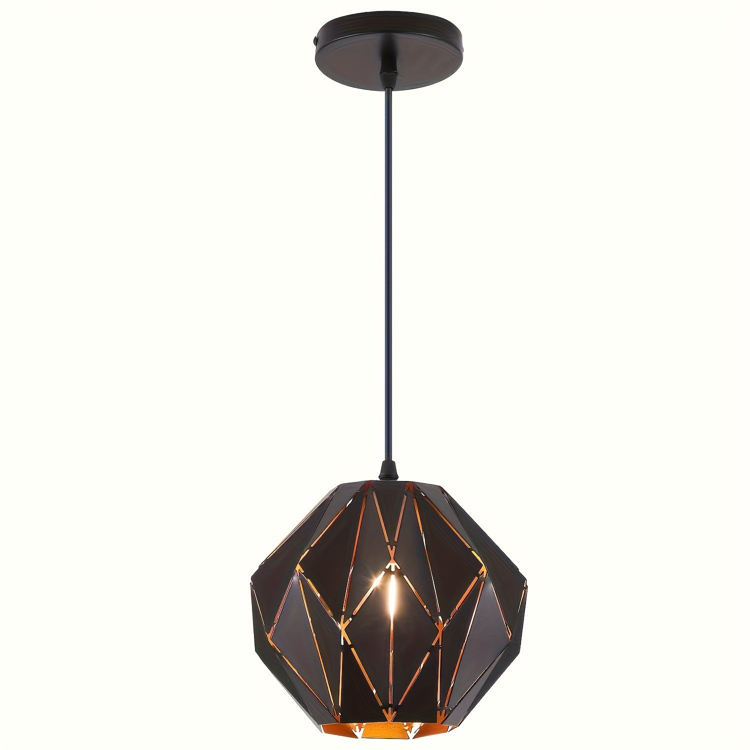 Industrial Pendant Light Kitchen Island, Black Pendant Lighting Fixture Chandelier, with Metal Geometric Diamond Shade, Ceiling Vintage Pendant Light, for Dining Room Living Room Bedroom Modern Light Fixture Ceiling