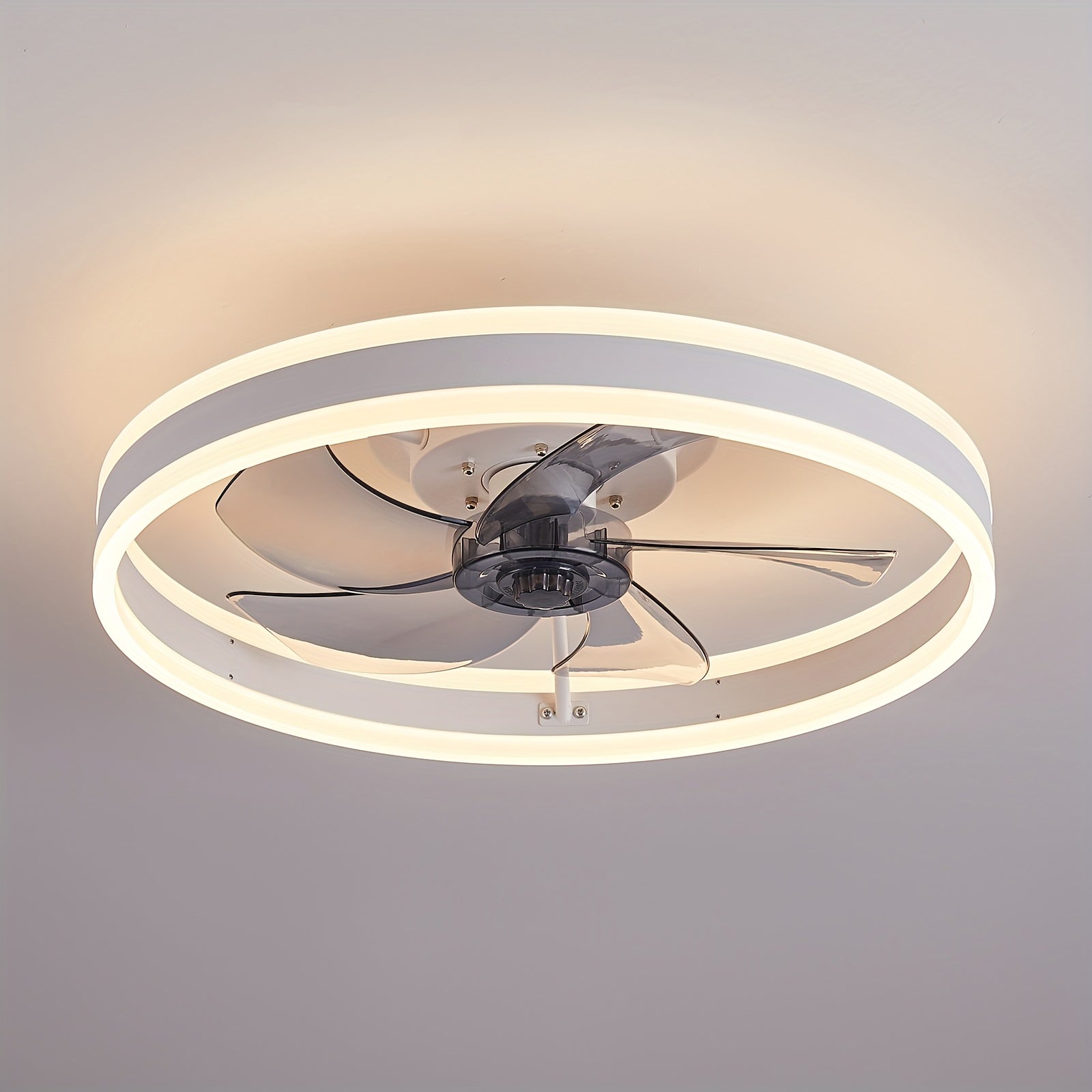 19.7 Inch Low Profile Flush Mount Ceiling Fan with Light & Remote, Bladeless Smart LED Ceiling Fan Light, Modern Black Bedroom Ceiling Fan