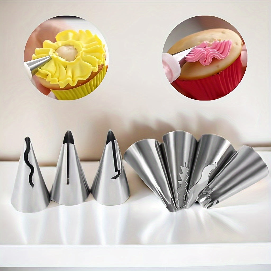 7-Piece Stainless Steel Ruffled Skirt Piping Nozzles – Cake Decorating Tool Kit with Unique Patterns for Cupcakes & Pastries – Premium Baking Supplies for Professional & Home Bakers – Easy to Clean & Food-Safe, Baking Accessories