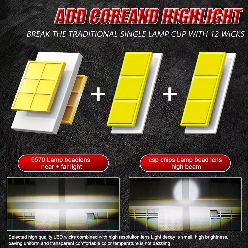 Two H4-QD054 Super Bright 6500K White Light CSP LED Headlights, Luminous Flux Up to 50000LM per Pair, Lens Design for Ideal Beam, Built-in Driver with Fan for Extended Lifespan, No Battery Included
