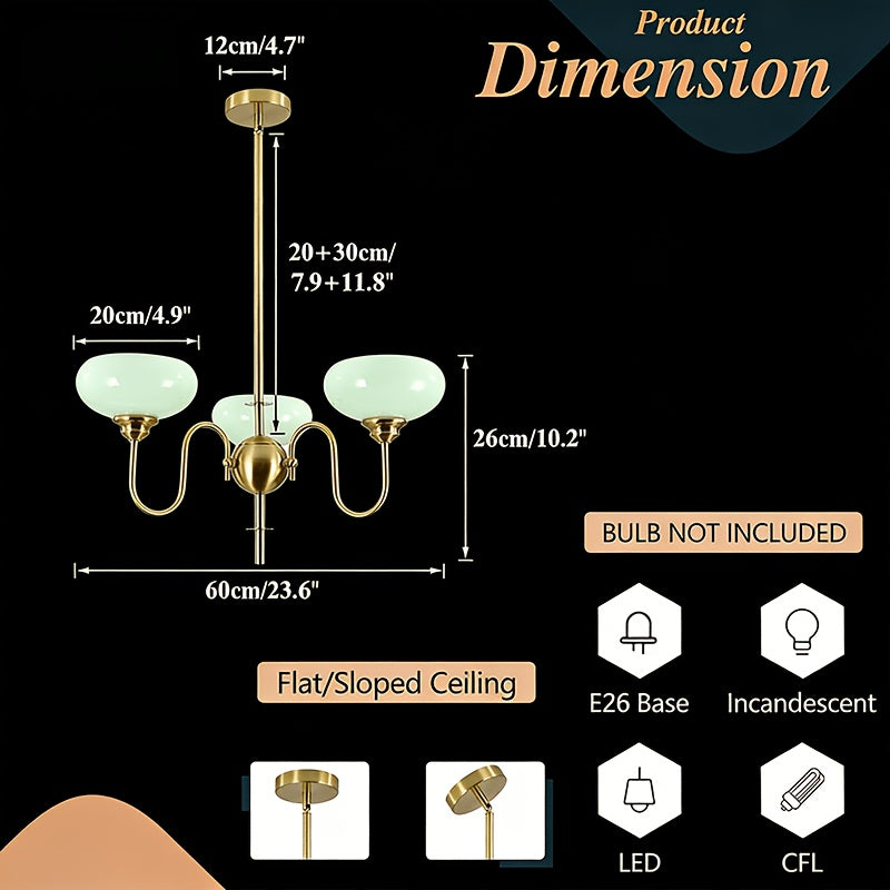 Elegant Gold Three-Light Pendant Light, Mid-Century Modern Chandelier with Opal Glass Shade, Adjustable Hanging Ceiling Light, Suitable for Dining Table and Living Room