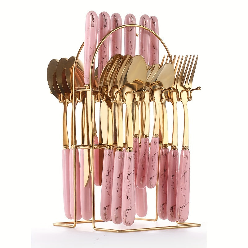 24-Piece Stainless Steel Cutlery Set with Short Ceramic Handle – Dinner Knife, Dinner Fork, Dinner Spoon, Dessert Spoon – Restaurant & Hotel Flatware Set