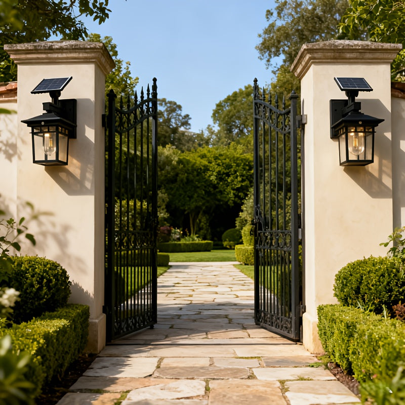 Solar Wall Light with Motion Sensor and Adjustable Panel | Dusk to Dawn Automatic On/Off, Security Lantern Suitable for Gate, Garage, Fence, Courtyard, Patio