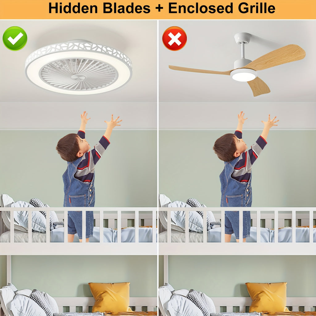 Inch Modern Slim Ceiling Fan, 6 Speed, Reversible Bladeless Design, 41W Dimmable LED Fan Light, Quiet Timing Lighting for Bedroom, Living Room and Office