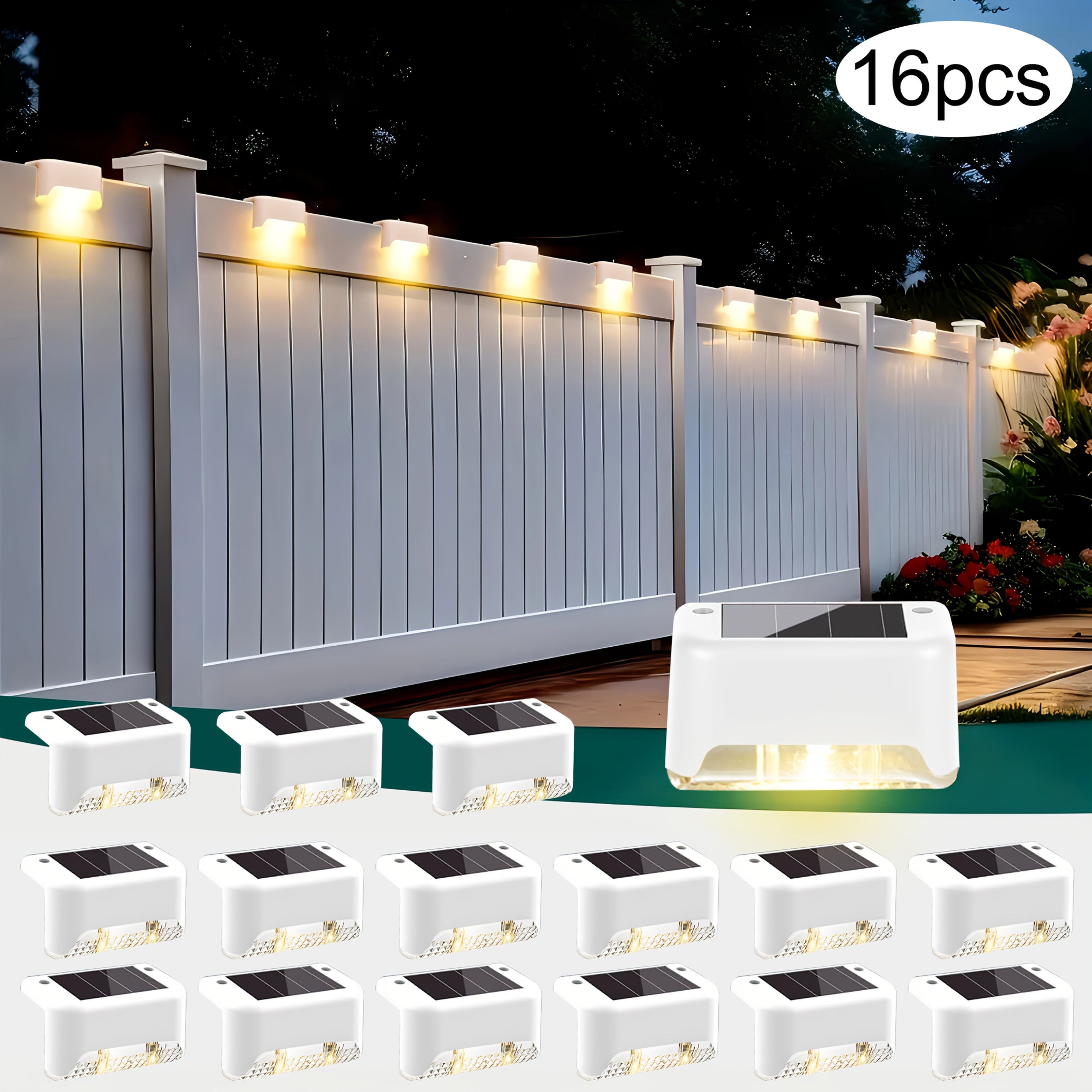 32/16/8 Pack Solar Outdoor Light, LED Solar Ground Insert Light, Solar Step Light, IP44 Waterproof, Courtyard Decorative Light, Solar Fence Light for Stairs, Steps, Railings, Courtyard, Patio and Walkways (Warm White)