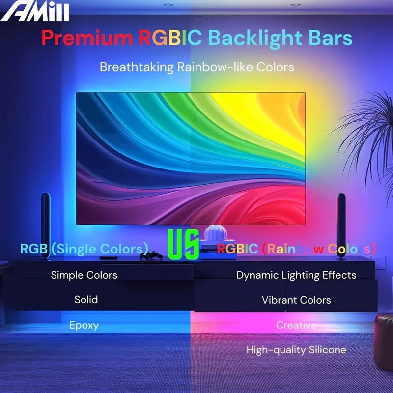 【升级版】Rgbic LED灯带，灯绳，电视LED背光灯，带AR传感器，同步35-80英寸电视，16.4英尺电视背光灯带，24键遥控器+按钮控制，实时同步，99+家居装饰场景模式