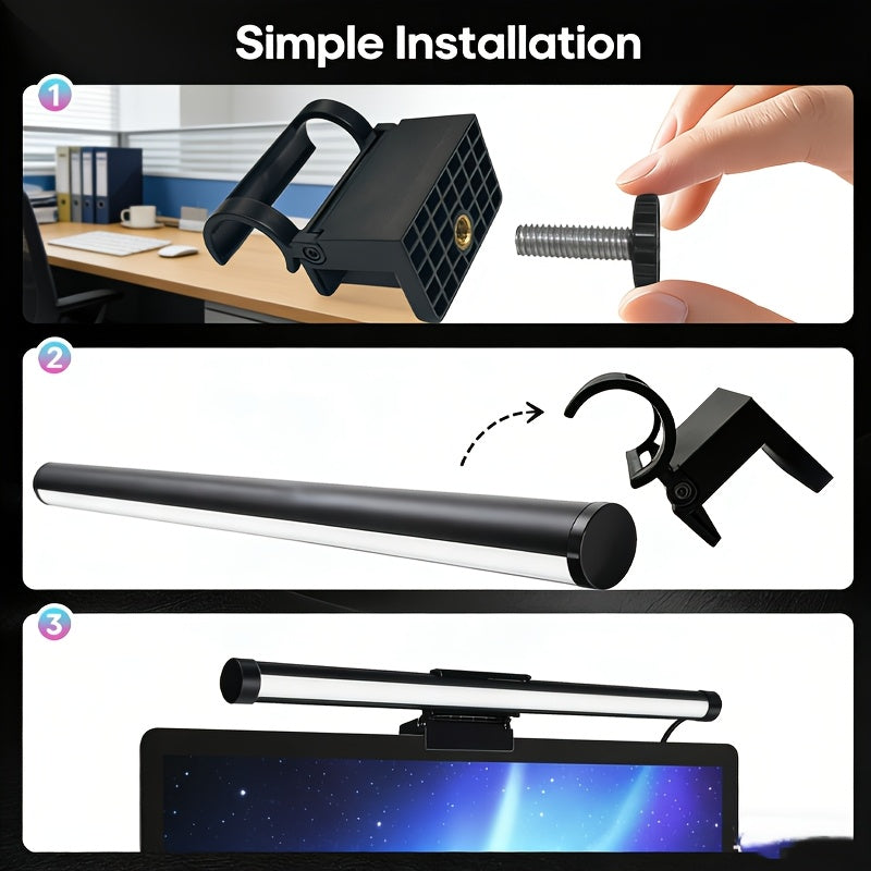 15.57-inch RGB dual-sided screen light, USB screen ambiance light, lighting tube, desk lamp, three-color adjustable, RGB幻彩, five-button USB wired control, 45-degree adjustable angle, eye-protection light, reading light, cool lighting modes