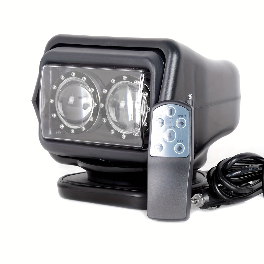 60W 7-inch LED searchlight with 360° rotation & remote control - 12-24V car plug, suitable for SUV, ATV, truck, boat, camping, hunting, outdoor lighting, high-performance LED strong beam, rugged construction, compact design