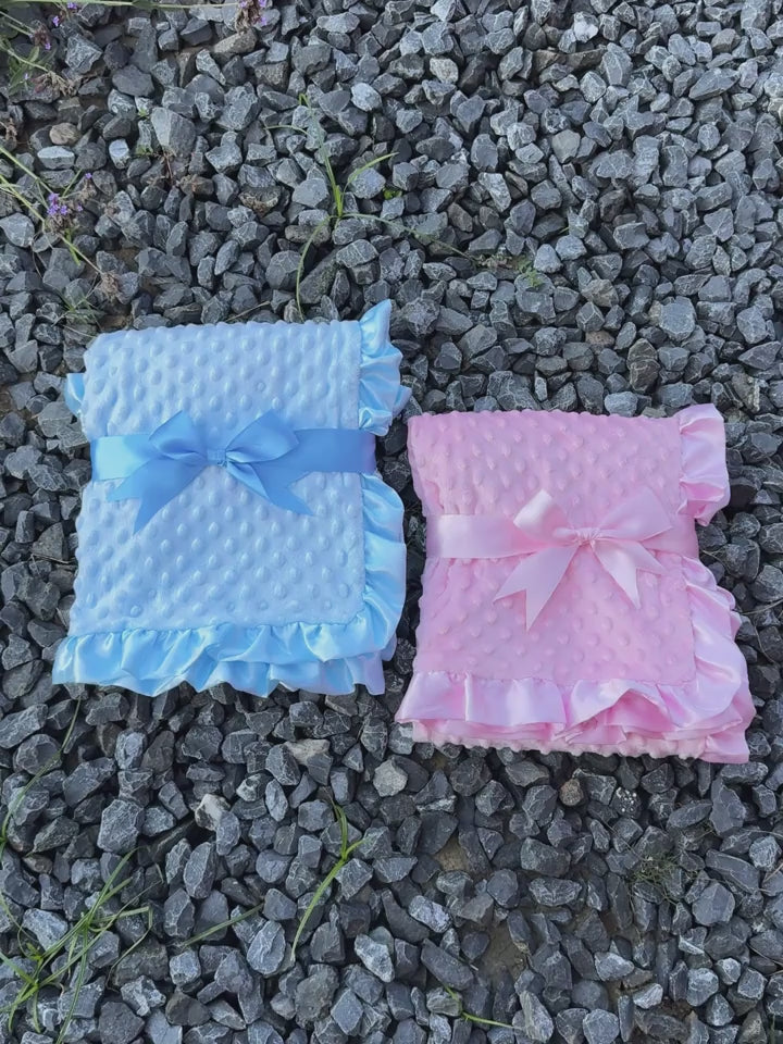 1.97英寸荷叶边柔软婴儿毯，双面毛绒米妮点 & 极地绒毯，极致保暖，尺寸33.46X39.37英寸，婴儿车毯，新生儿礼物，圣诞新毯