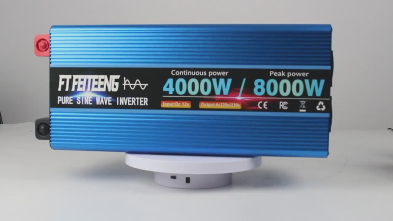 8000W峰值4000W持续高功率纯正弦波车载电源逆变器， 12V 转 AC 220V230V，高功率工业逆变器，适用于房车、户外露营、空调，带过载保护，无电池，适合手机、笔记本电脑及其他设备