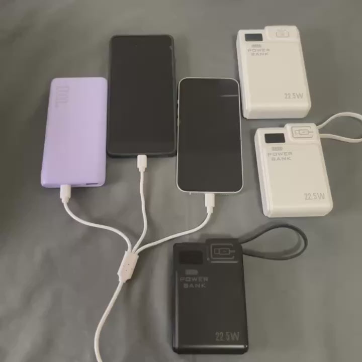 TQQDCI行動式充電寶10000mAh大容量手機充電器，支援PD-C22.5W雙向快充，內建Type-C快充線，適用於iPhone系列及三星系列手機，返校季必備，節日好禮，復活節贈禮
