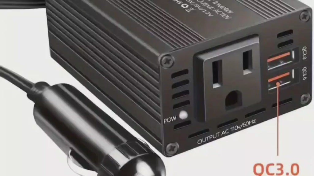 1个150W汽车电源逆变器，12V-36V转110V-130V直流至交流，带3.1A双USB端口，适用于iPhone iPad手机快速充电，车载插头适配器，旅行和车辆用途，高功率输出，黑色时尚设计 |