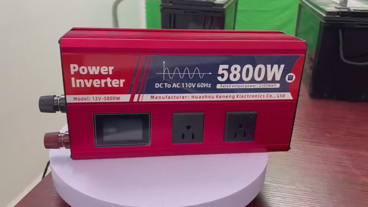 2100W/5800W持续功率汽车电源转换器DC12V转AC110V便携式逆变器，适用于房车、汽车、移动电源，多功能车辆露营设备，露营和旅行的过载保护、旅行电源|便携式逆变器,无电池