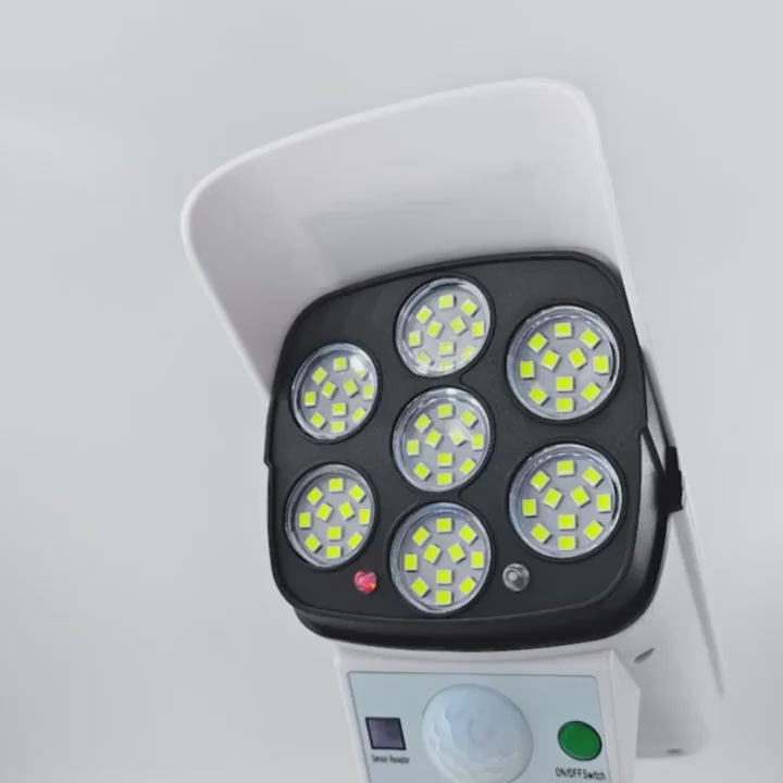 Simulated Surveillance Outdoor Motion Sensor Solar LED Spotlight 77 Lamp Beads High Efficiency Sensor Auto on on Motion Built in Security Deterrent for Porches Gardens Driveways Commercial Use Streets Garages Modern Outdoor Fixture
